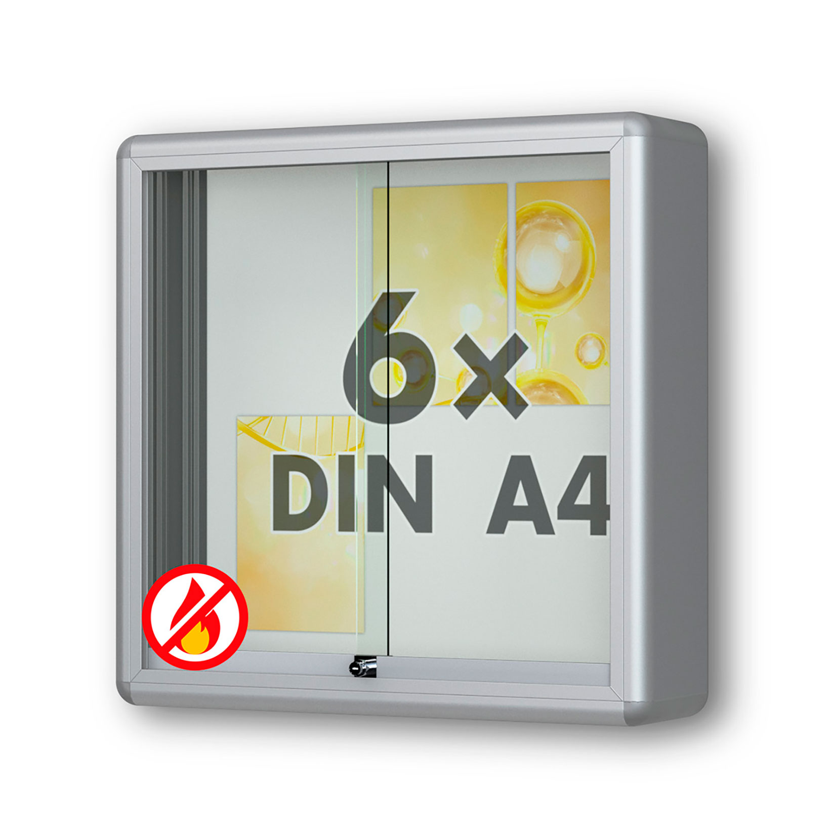 6 x DIN A4 Schaukasten Moveo - "die Schulvitrine" - 210 mm Bautiefe - mit Brandschutzklasse A1 - Rollengelagerte Schiebetüren✓ abschließbar✓ ESG-Sicherheitsglas✓