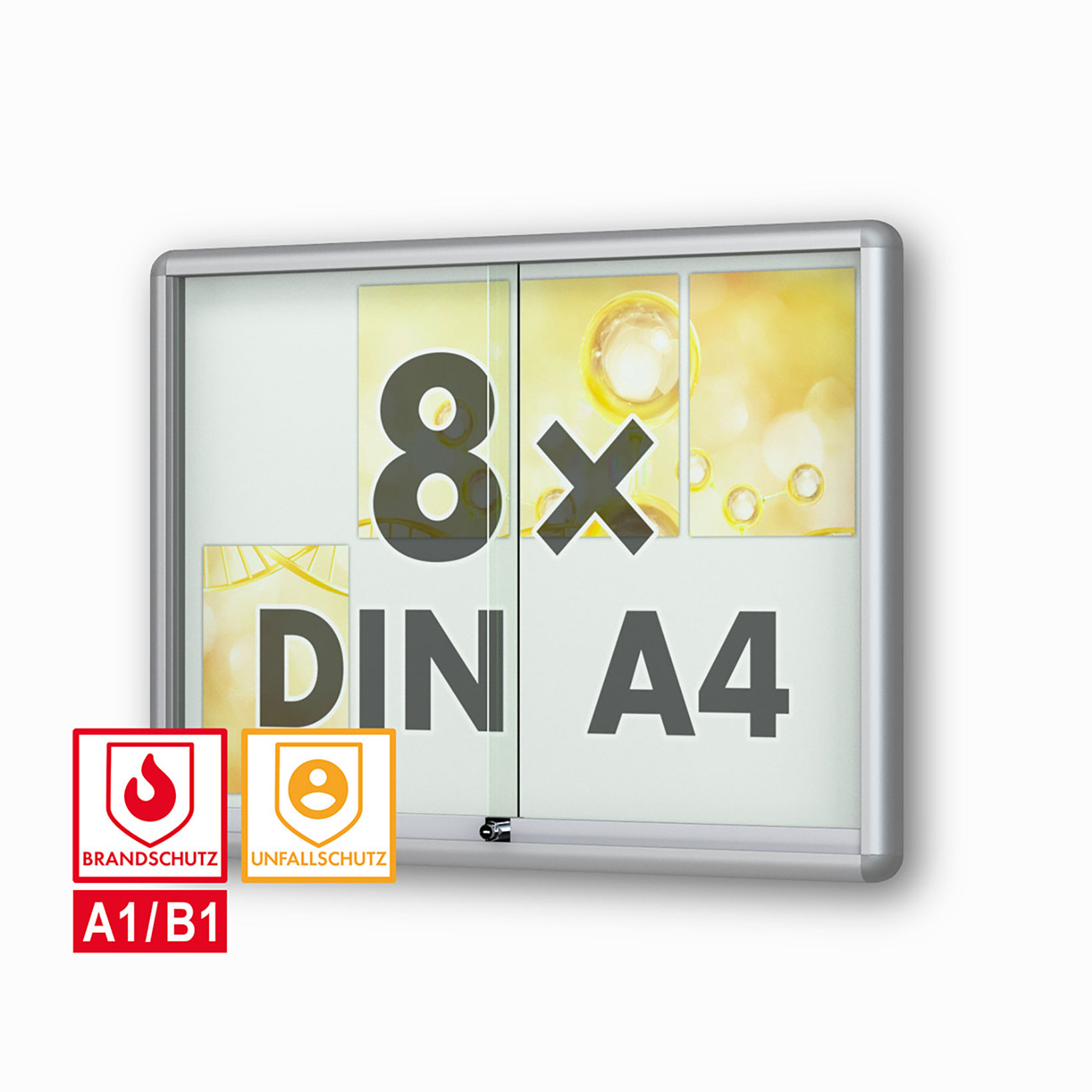8 x DIN A4 Schaukasten Moveo - die Schulvitrine - mit Brandschutzklasse A1 - Rollengelagerte Schiebetueren abschliessbar ESG-Sicherheitsglas 8 x DIN A4 Schaukasten Moveo - die Schulvitrine - mit Brandschutzklasse A1 - Rollengelagerte Schiebetueren abschliessbar ESG-Sicherheitsglas